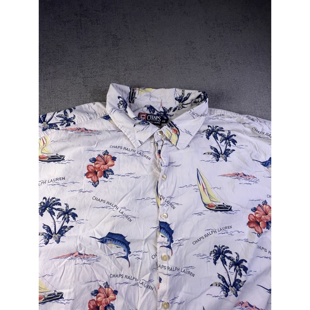 Vintage Chaps Ralph Lauren Shirt Men's 4XB Tropical All Over Print Spellout 90's